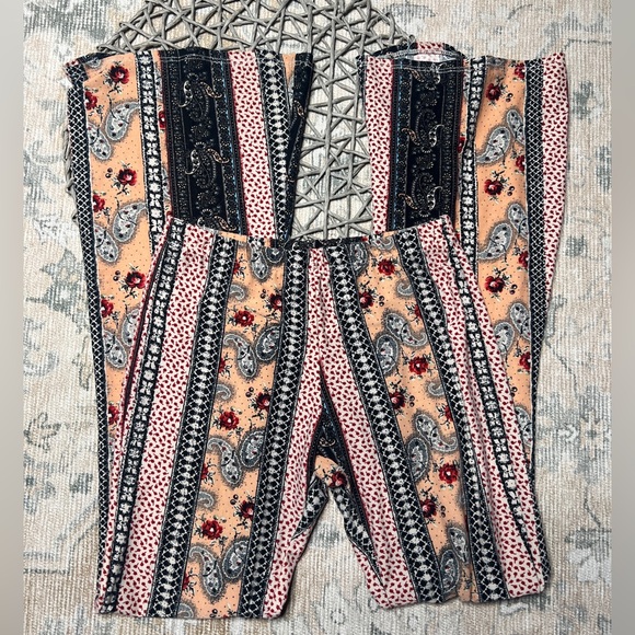 Pants - Multicolor Patterned Floral flare elastic waist band pull on style pants